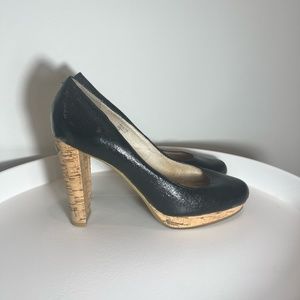 Michael Kors Black Leather Pumps with Cork Heels